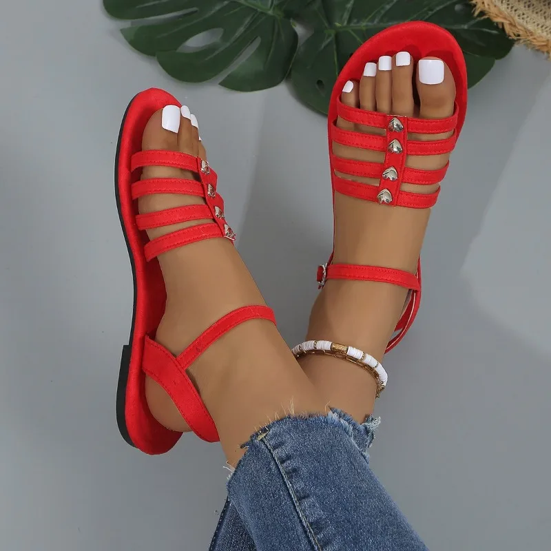 Summer Shoes Female 2024 Basic Women Sandals Solid Color Simple Casual Flat Sandals Large Size Fashion Gladiator Women Shoes