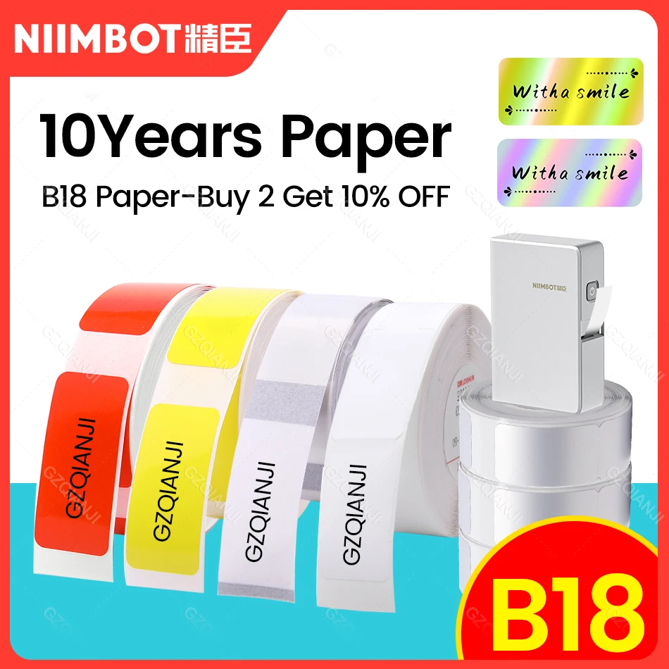 PET Label Color Thermal Paper Rolls Ribbon White Black Red Blue 16 Meters Per Roll for Niimbot B18 Label Sticker Mini Printer