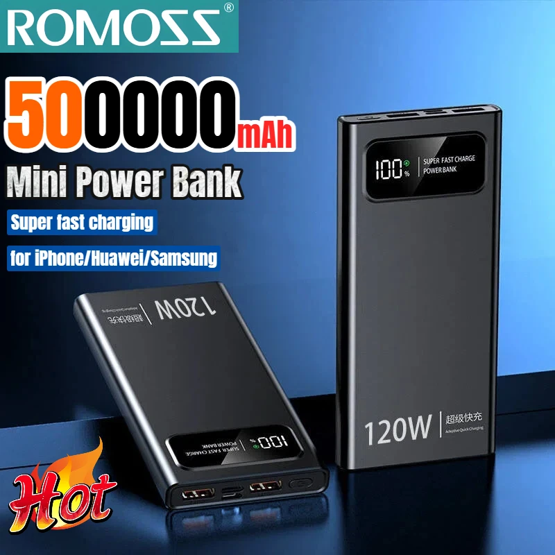 

ROMOSS 500000mAh 120W Power Bank Super Fast Charging Battery High Capacity Digital Display Powerbank For iPhone Samsung Huawei