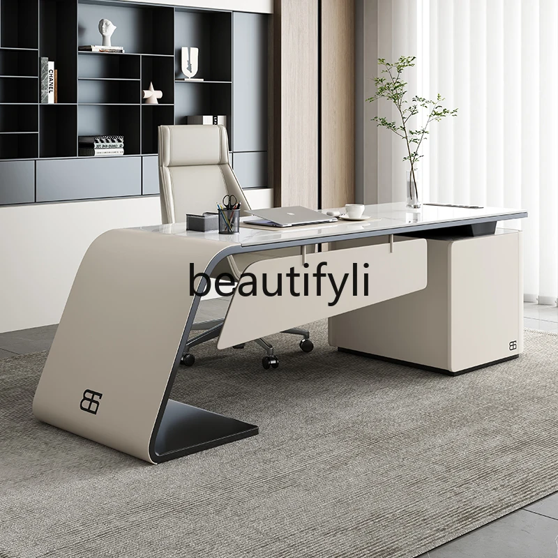 

Light luxury rock slab desk Italian minimalist office table and chair combination modern home study computer desk