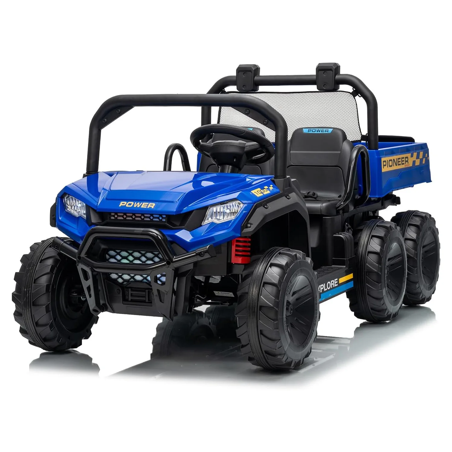 24V 2人乗りダンプトラック、リモコン付き4WD電動カー、ダンプベッド、3段階速度モード、音楽プレーヤー、男の子と女の子のためのおもちゃ