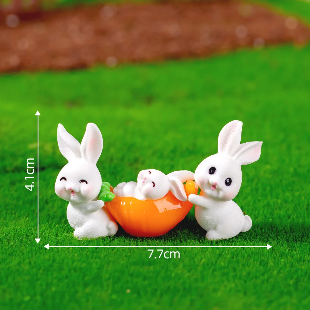 Figurines Miniatures Cartoon Funny Cute White Rabbit Animals Micro Landscape Ornaments For Home Decorations Desk Accessories