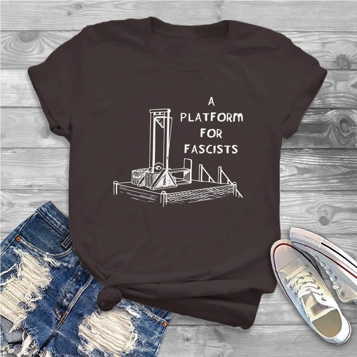 Philosophy Crewneck TShirts A Platform For Fascists - Guillotine, Anti Fascist Personalize Homme T Shirt Funny Clothing