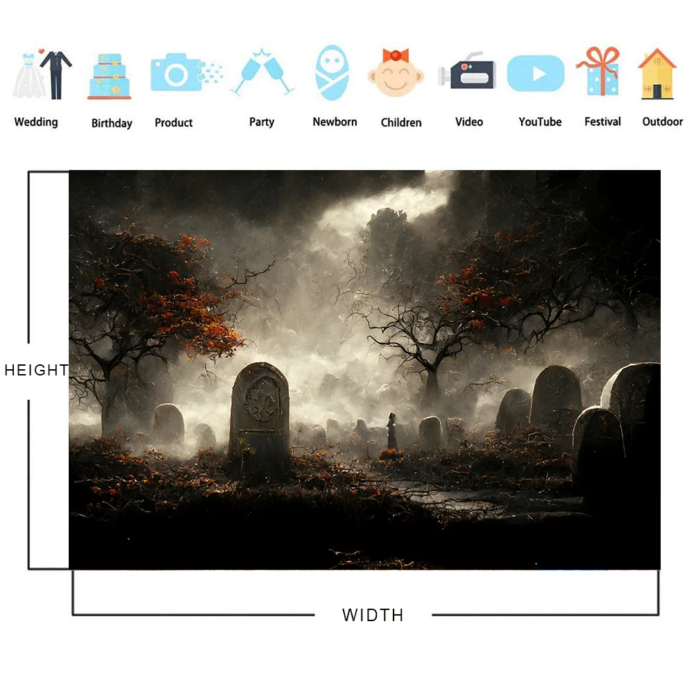 Bonvvie Halloween Backdrop Dark Forest Tomb Tombstone Castle Pumpkin Skull Moon Family Party Decoration Photography Background