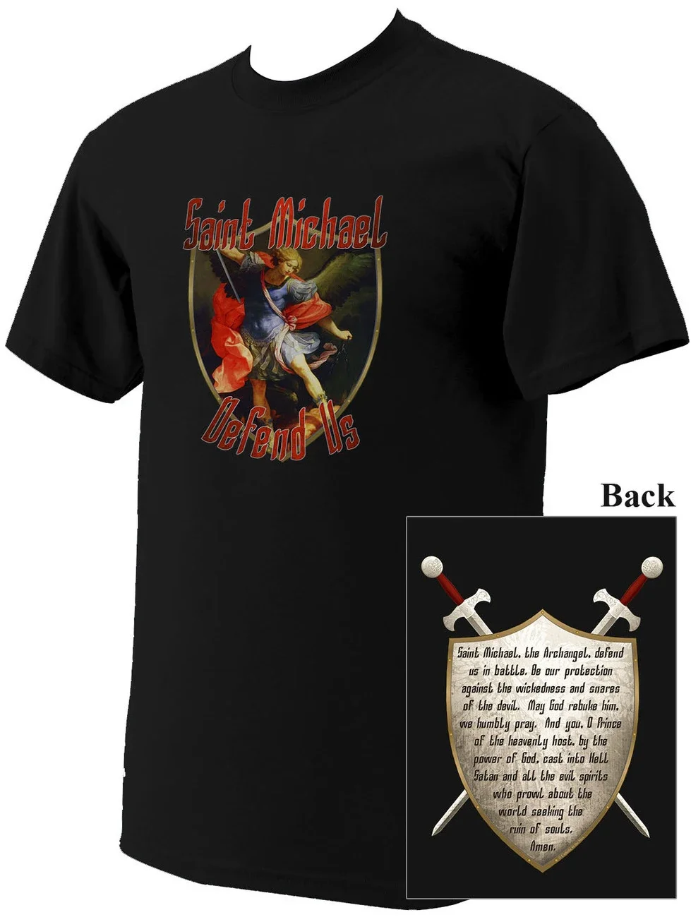 St. Michael The Archangel, Defend Us In Battle. Prayer Catholic T-Shirt. Premium Cotton Short Sleeve O-Neck Mens T Shirt New