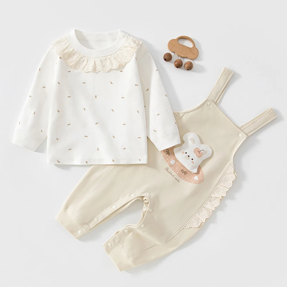 Baby Girls Sets Combed Cotton Long Sleeve Tops Overalls Two Pieces Spring Autumn Infant Boutique Clothing Baby Boy Outfits