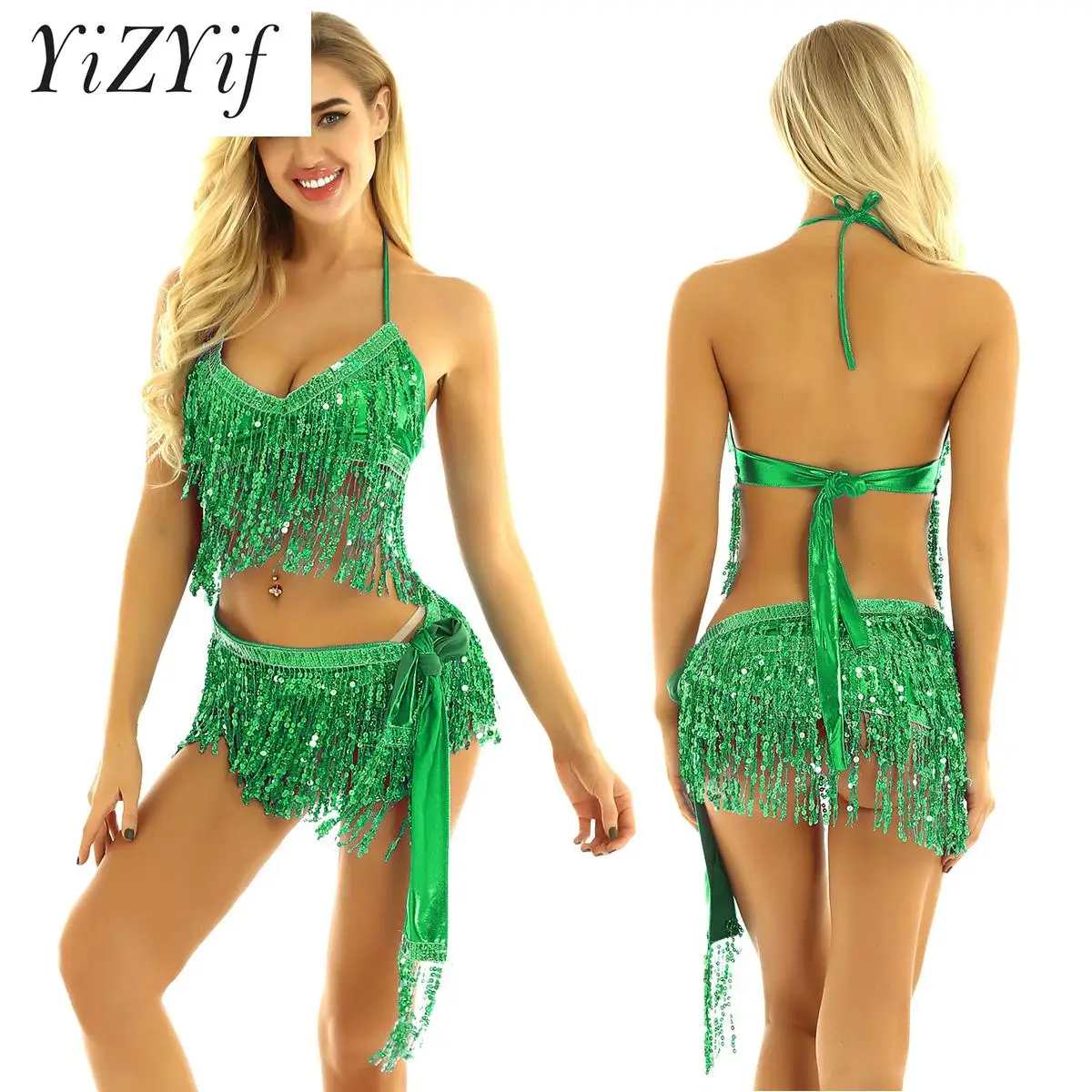 

Women Sequins Tassel Latin Dance Outfit 1920s Flapper Cocktail Party Ballroom Dancewear 2Piece Samba Cha Cha Jazz Rumba Costume