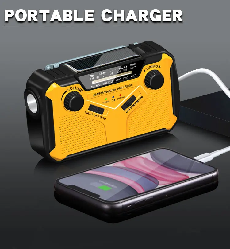 Portable Emergency Hand crank solar Radio with am fm Noaa, Operated power battery ,SOS siren,Flashlight,reading lamp for outdoor