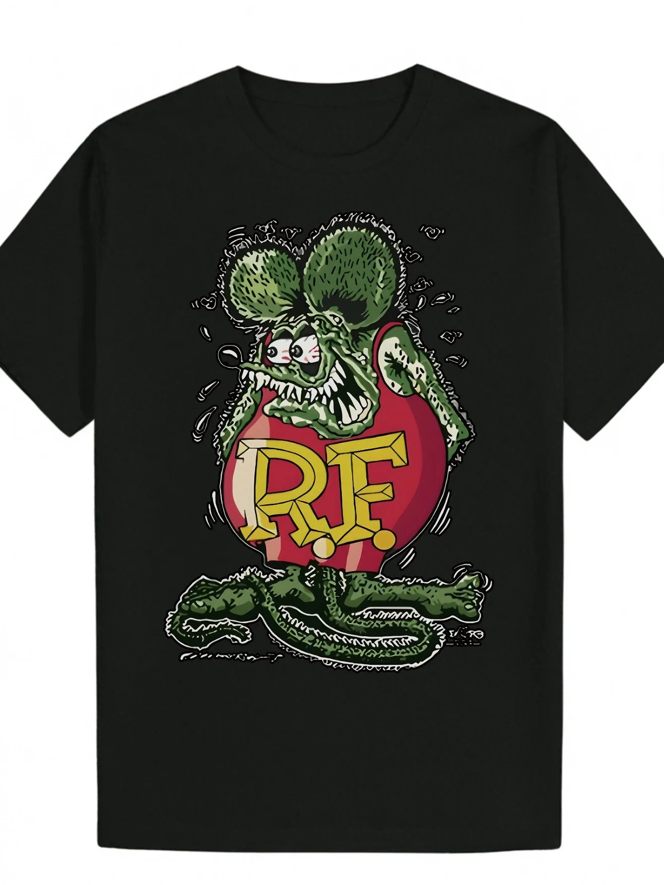 

Men's Casual Black Cartoon Frog Bold Text T-Shirt