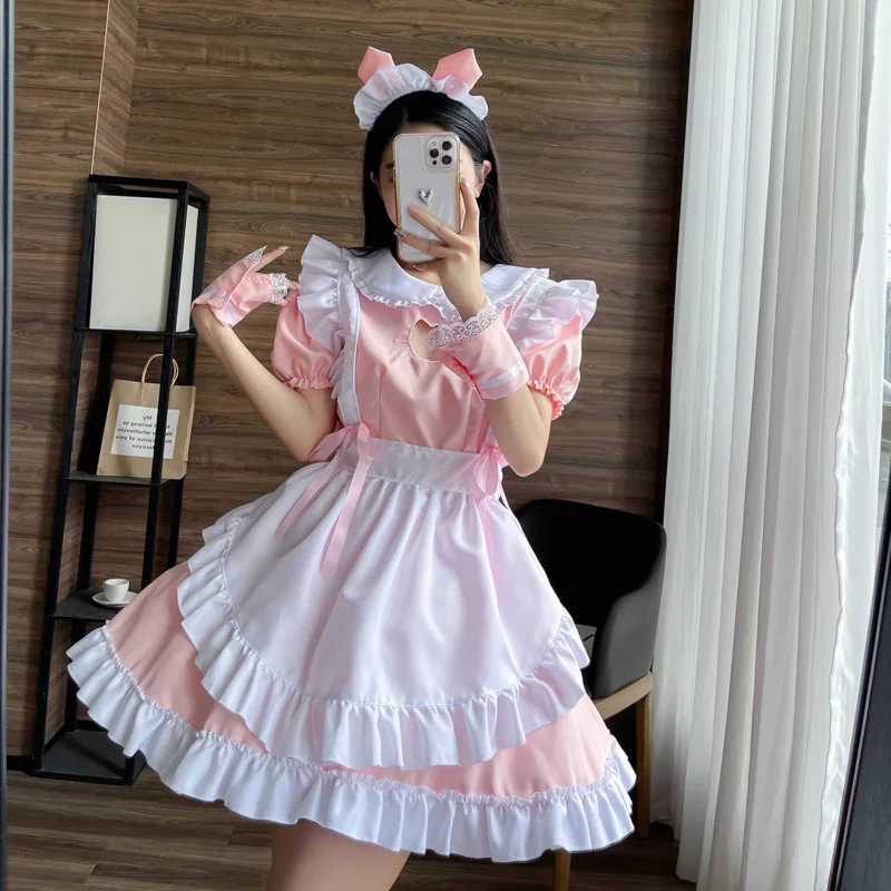 Schwarz Rosa süße Katze Lolita Dienstmädchen Kleid Cosplay Anzug für Mädchen Frauen Kellner Dienstmädchen Party Bühnenkostüme S-4XL Größe bs6781