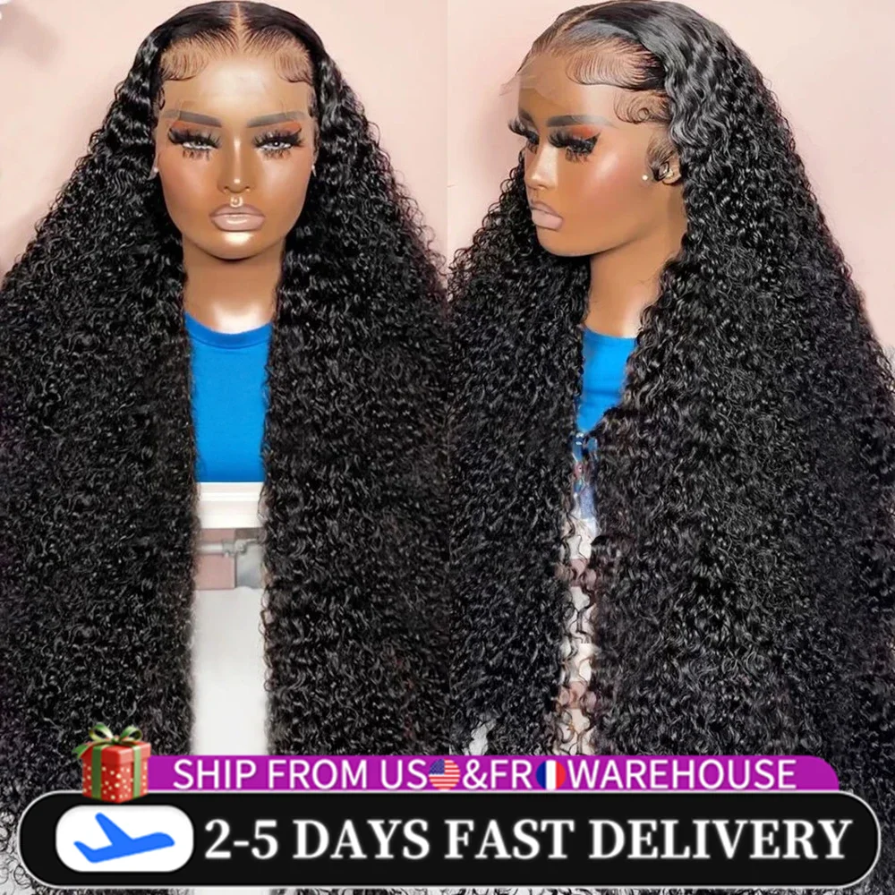 

200% Deep Wave Frontal Wig 13x6 HD Lace Frontal Wigs For Women Water Wave Curly Lace Front Human Hair Wig 13x4 High Density 1B