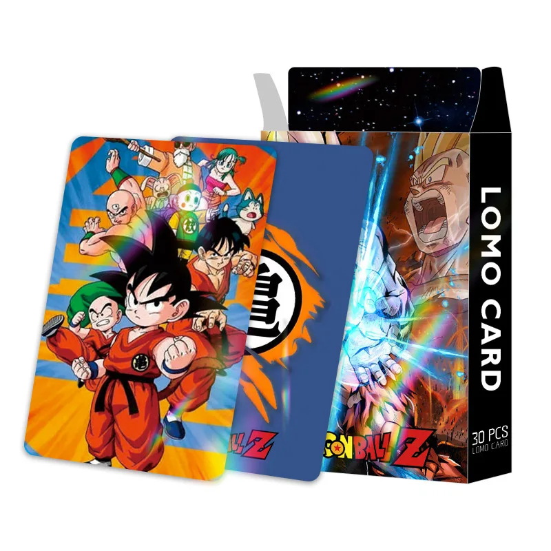 

30pcs Dragon Ball Anime Peripheral Laser Flash Card Son Goku Vegeta LOMO Card Cartoon Boxed Collection Cards Gift