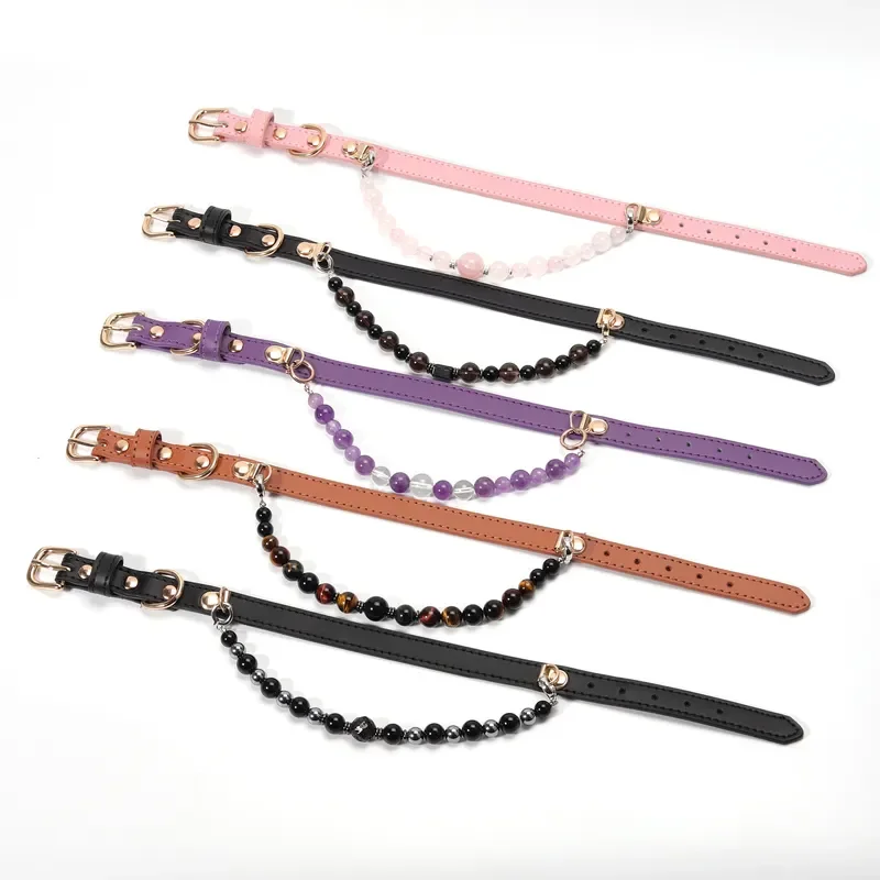 Natural crystal pet collar cat dog neck ring pet crystal DIY beaded small and medium dog necklace source factory