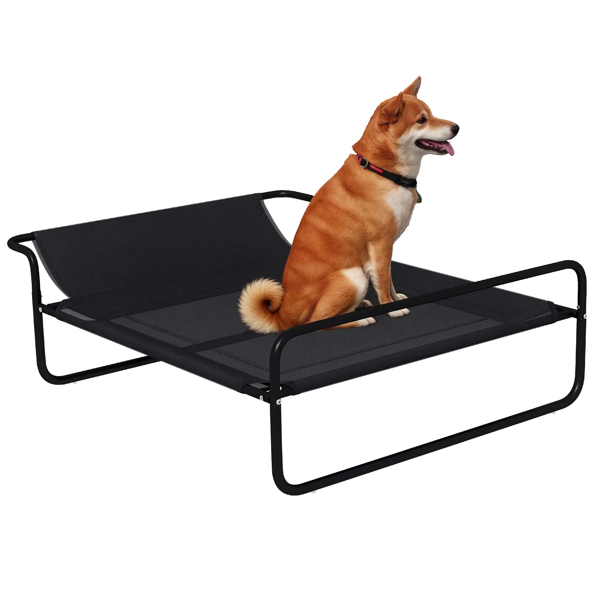 Pawhut Verhoogd hondenbed Verfrissend en ademend 106X81X33 cm Textilene Mesh Schuine hoofdsteun Zwart