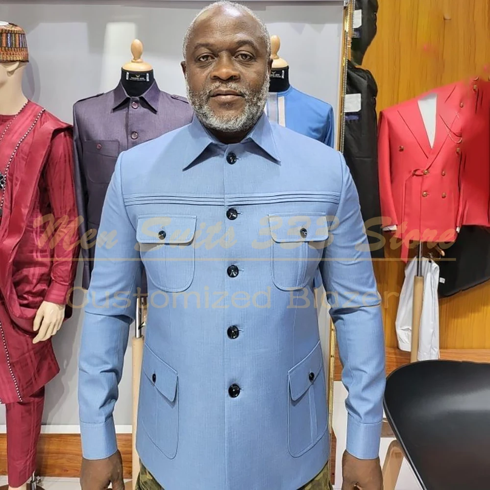 

Solid Color Men's Suits Formal Safari Stand Lapel Slim 2 Piece Jacket Pants Luxury Business Male Clothing Bespoke Full Sets 2026