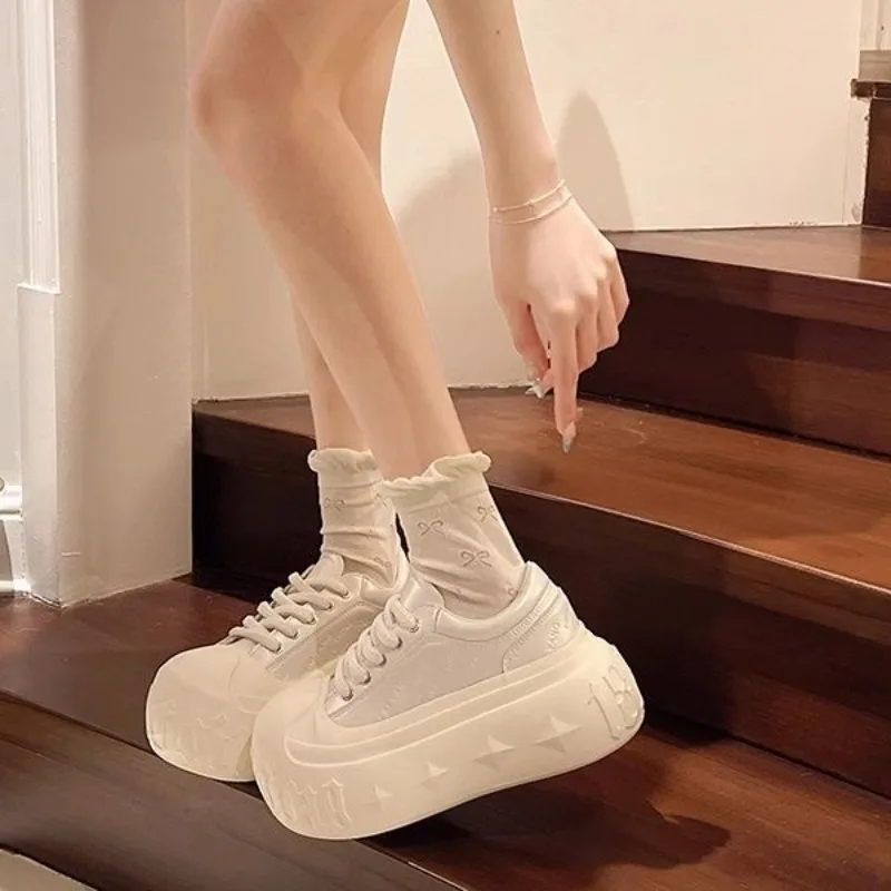 Spring Summer Women's White Sneakers Waterproof Breathable Chunky Platform Shoes with Memory Foam Cushioning Anti Slip Outsole​