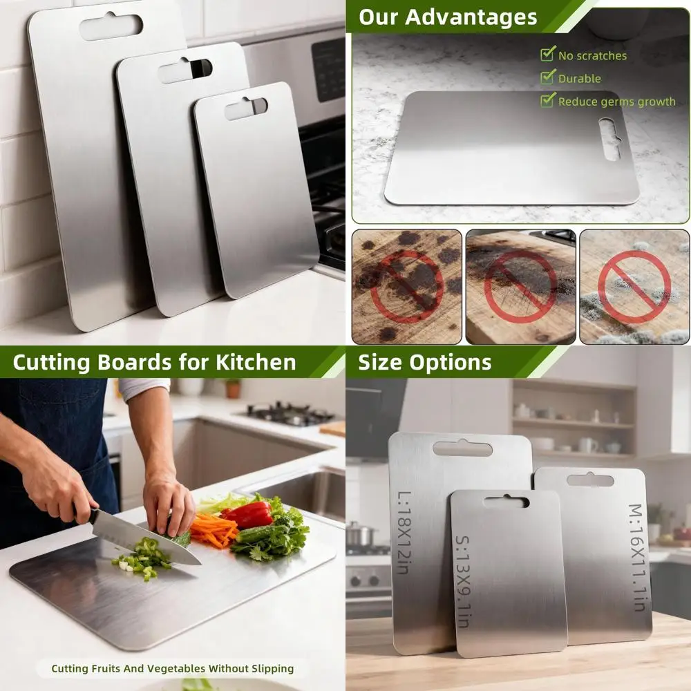 

Kitchen Titanium Chopping Boards Set - 3-Piece Dishwasher-Safe, Reversible with Handle, Ideal for Home, Outdoor, and Women's Gif