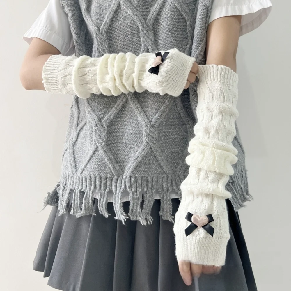 Guanti scaldamuscoli lunghi alla moda Guanti senza dita con maniche calde a prova di freddo lavorati a maglia Autunno Inverno