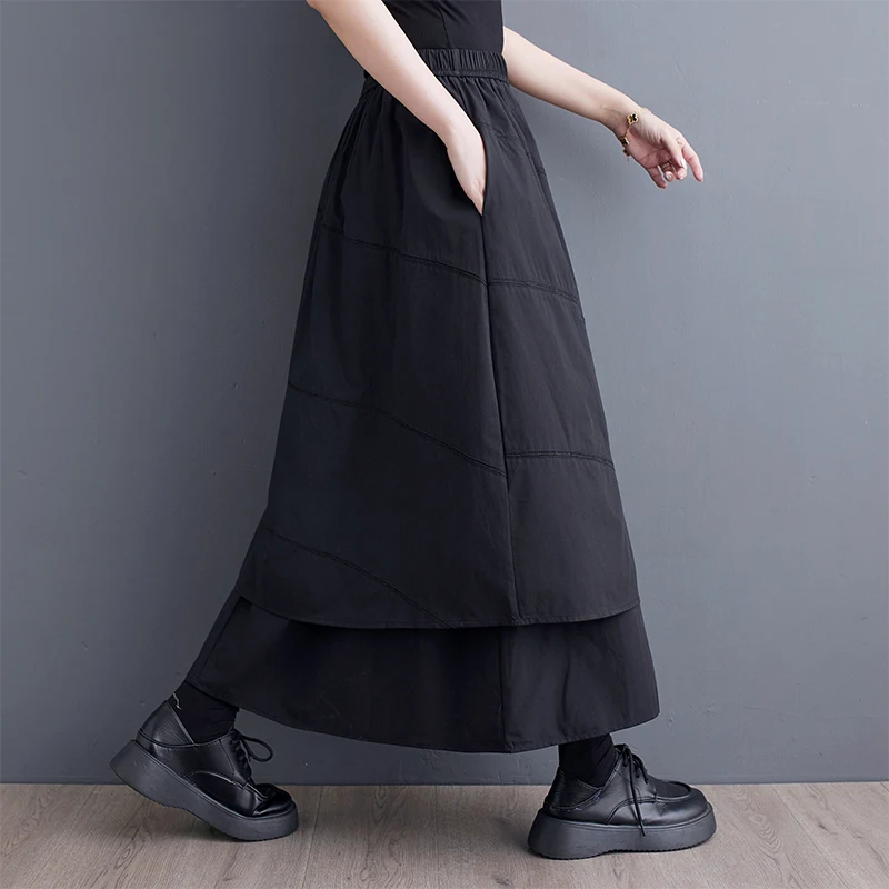 

Bla Hollow out Splice Commuter Slimming Midi Skirt Vintage Sle Double Layer f Body Skirt for Women Autumn 2025 New Arr...