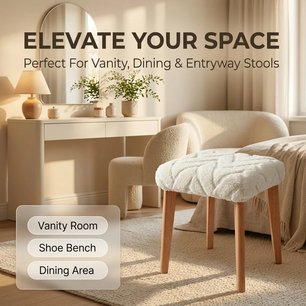 Elastic Square Stool Cover Plush Velvet Seat Cushion Protector Slipcover for Vanity Dining Stool Living Room Home Decor
