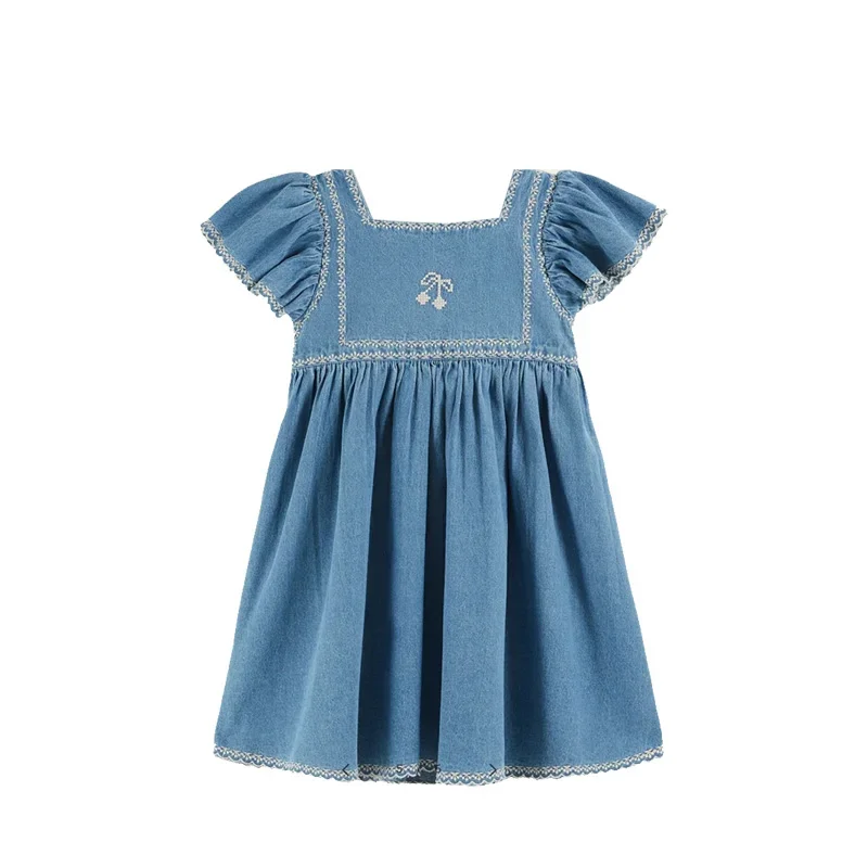 Robe imprimée brodée à manches courtes pour filles, robe de princesse mignonne, mode EM, été, nouveau, 2025