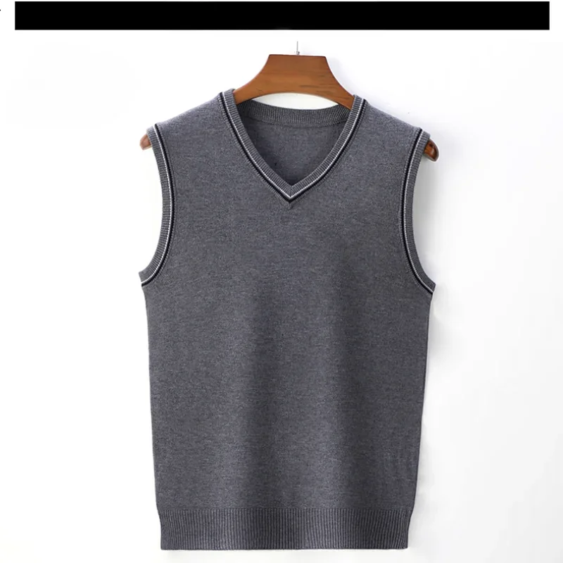 

Men's Knitwear Vest, Sweater V-neck Pullover Sleeveless Top, Wool Knitted Vest，School Uniform Vest