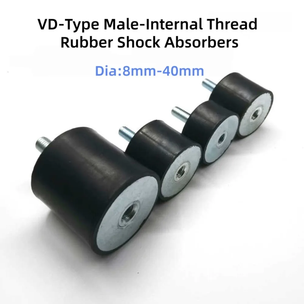 VD-Type Rubber Shock Absorbers, M3/M4/M5/M6/M8 Male Thread Anti-Vibration Mounts, Dia 8-40mm Silent Rubber Buffer Pads