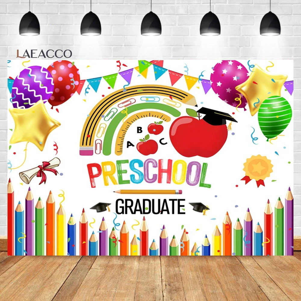 

Laeacco Preschool Graduation Photography Backdrop Kindergarten Pre K Congrats Grad School Prom Kids Child Portrait Background