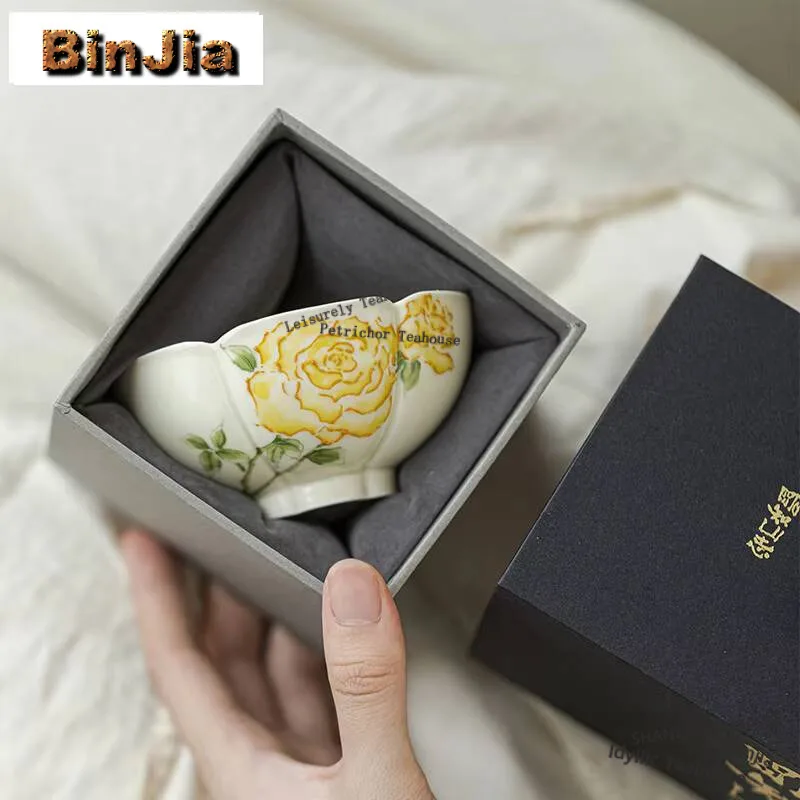 

120 мл керамическая чашка ручной работы, бутиковая чайная чашка с цветочным горлышком, чайная пара высоких ног, ароматическая чашка, персональная чайная чаша, посуда, подарок