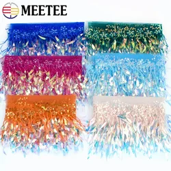 1/2/5Yards 15cm Sequins Lace Trim Mesh Tassel Fringe Stage Latin Dress Wedding Clothes Tassels Fabric DIY Sewing Accessories