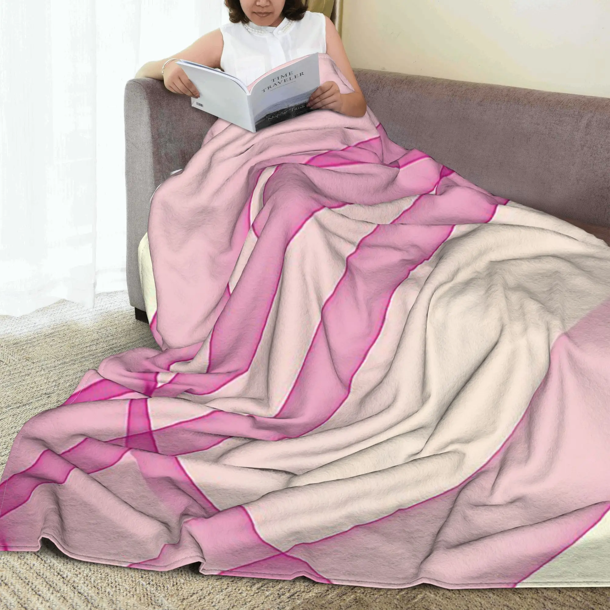 

Розовые и бежевые одеяла с абстрактным узором, легкое флисовое одеяло для дивана, постельные принадлежности, офисные пледы, покрывало, одеяло