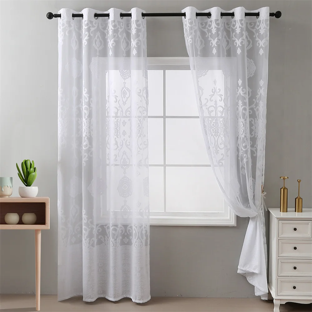 1Set White Sheer Curtains For Living Room Bedroom Window Solid Color Long Tulle Curtain Wedding Curtain Home Decorate  ﻿