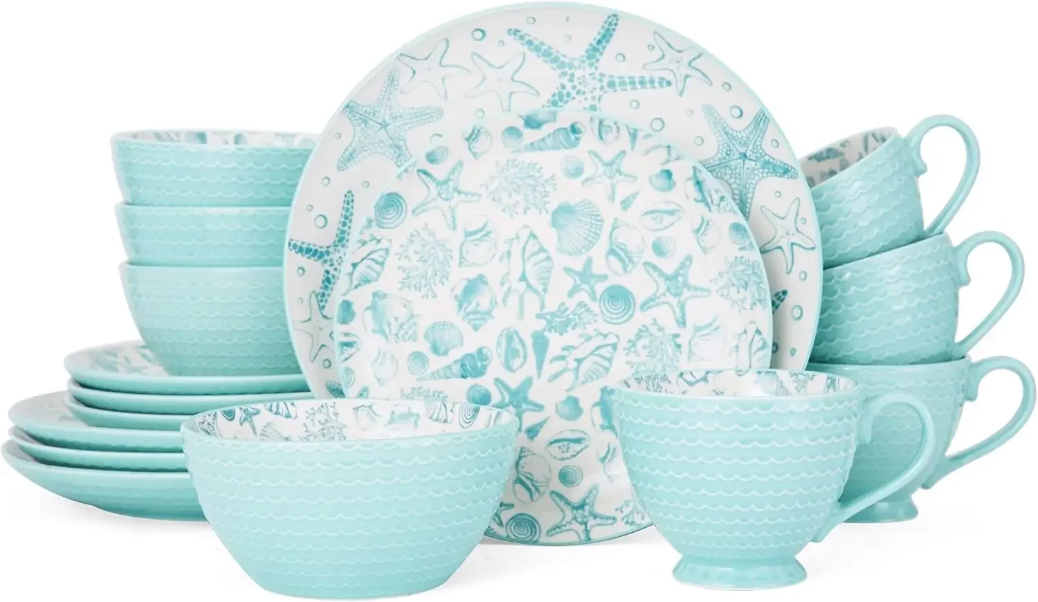 

Pfaltzgraff Venice 16-Piece Stoneware Dinnerware Set, Service for 4, Aqua/White -