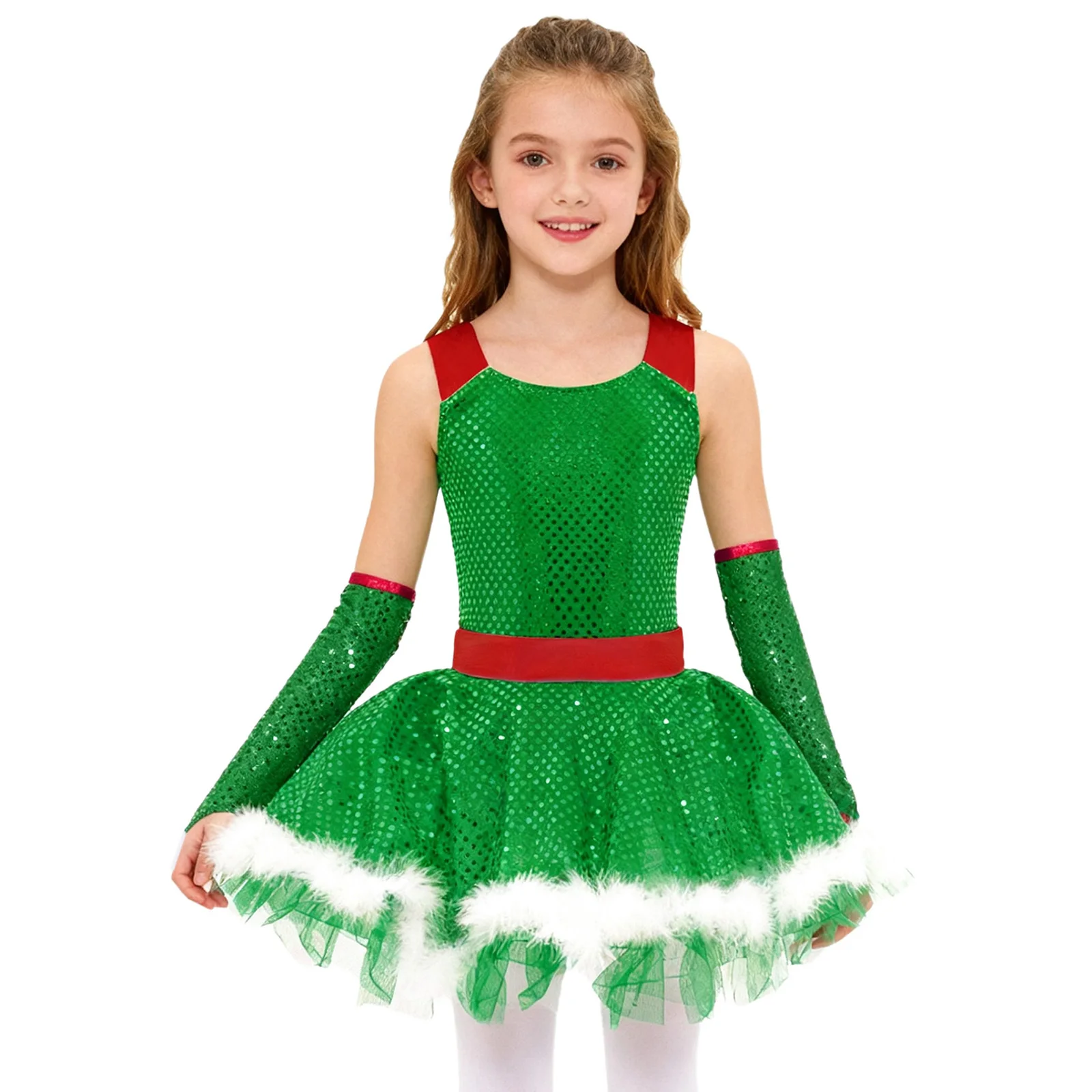 أطفال بنات عيد الميلاد الترتر الباليه توتو فستان ثلج زي عيد الميلاد سانتا كلوز الجمباز التزلج فو الفراء يوتار كامي فستان مجموعة #3