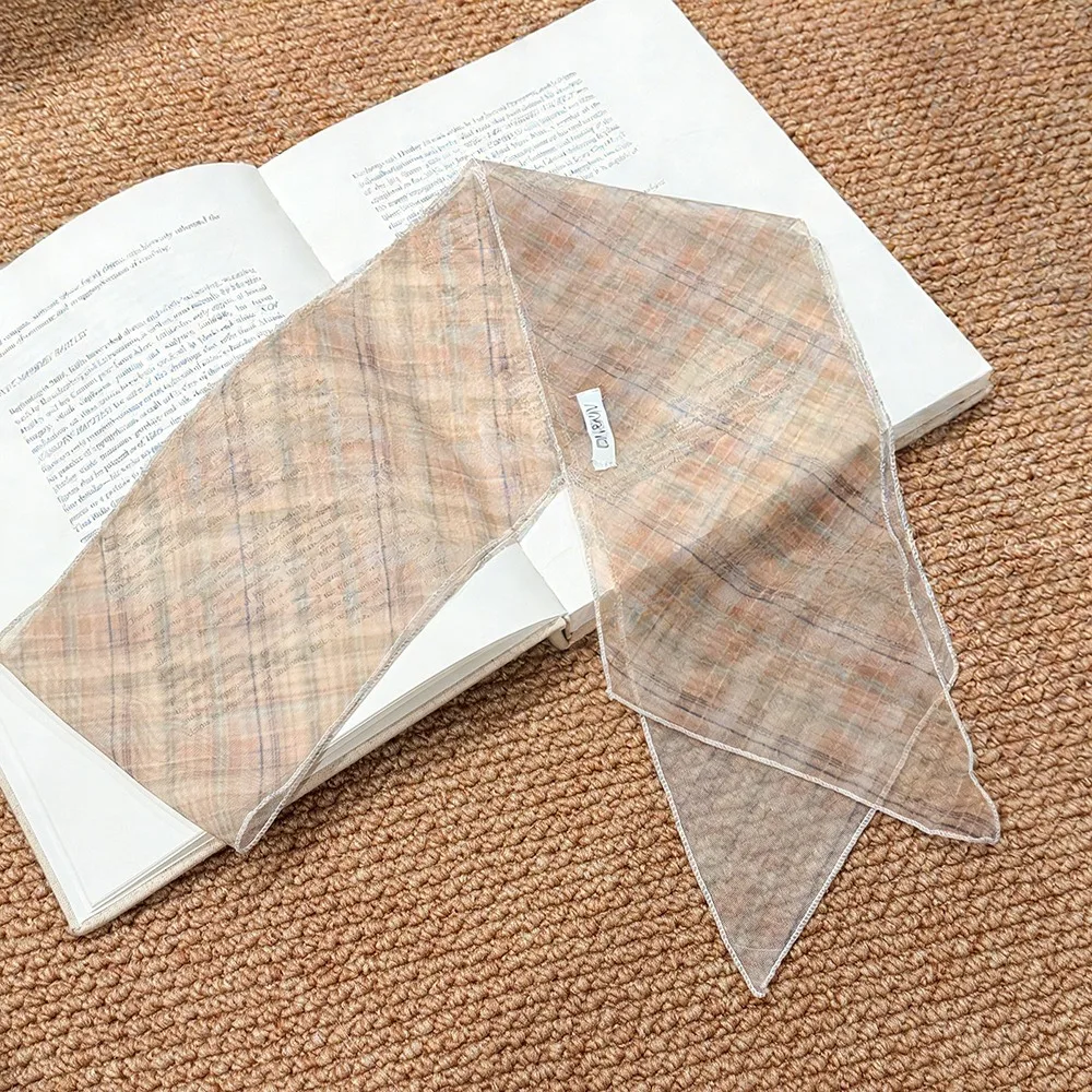 

Gifts lattice Checkered Silk Scarf for Women Long Striped Atmospheric Belt Neck Scarf Thin Women Summer Scarf