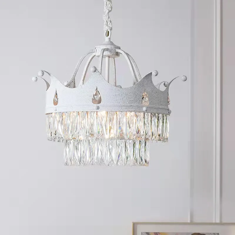 

American style creative rural iron art crown crystal chandelier Nordic bedroom living room clothing store lighting fixtures