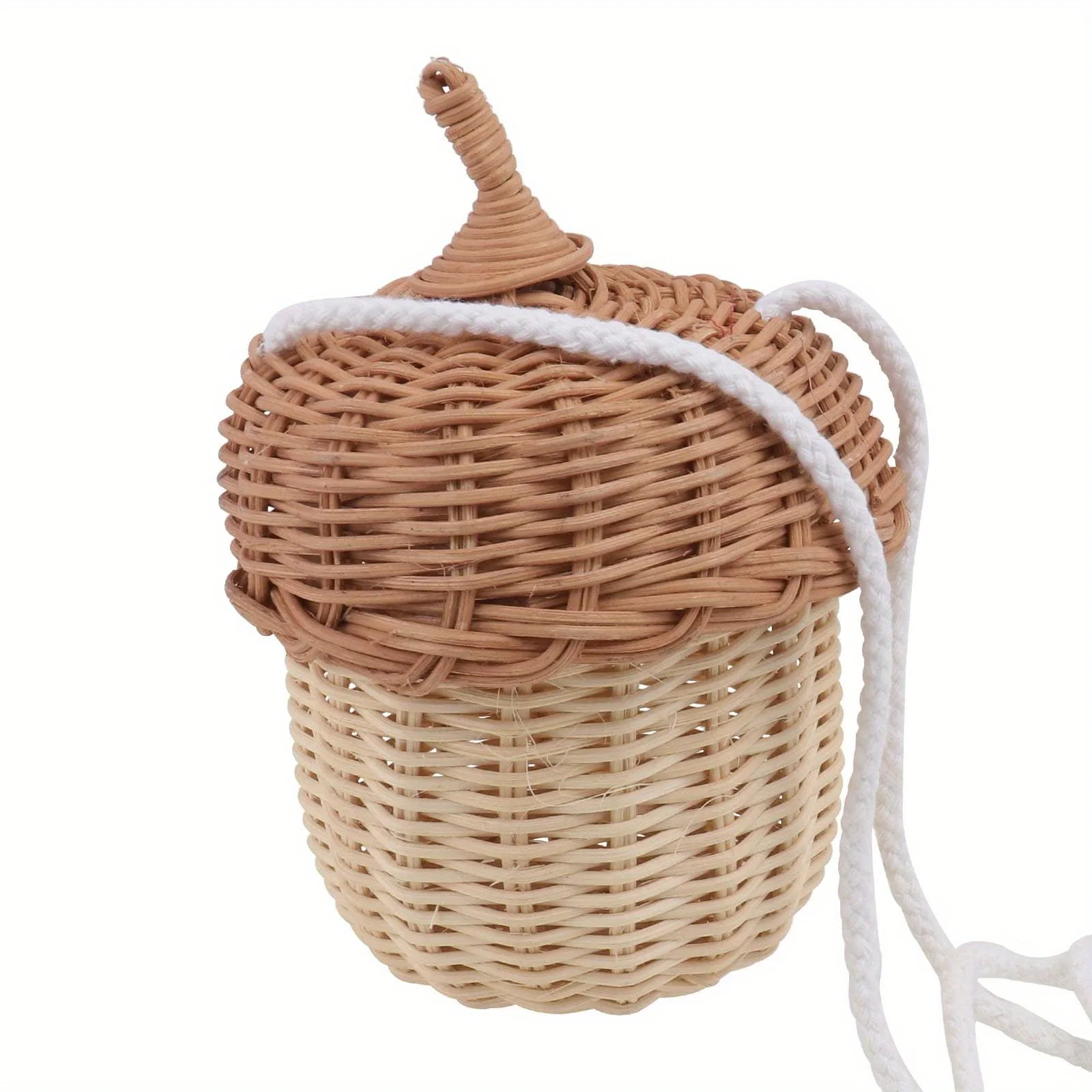 1Pc Mini Purse Portable people Bag Rattan Basket Shaped Bag Cross-body Woven Bag