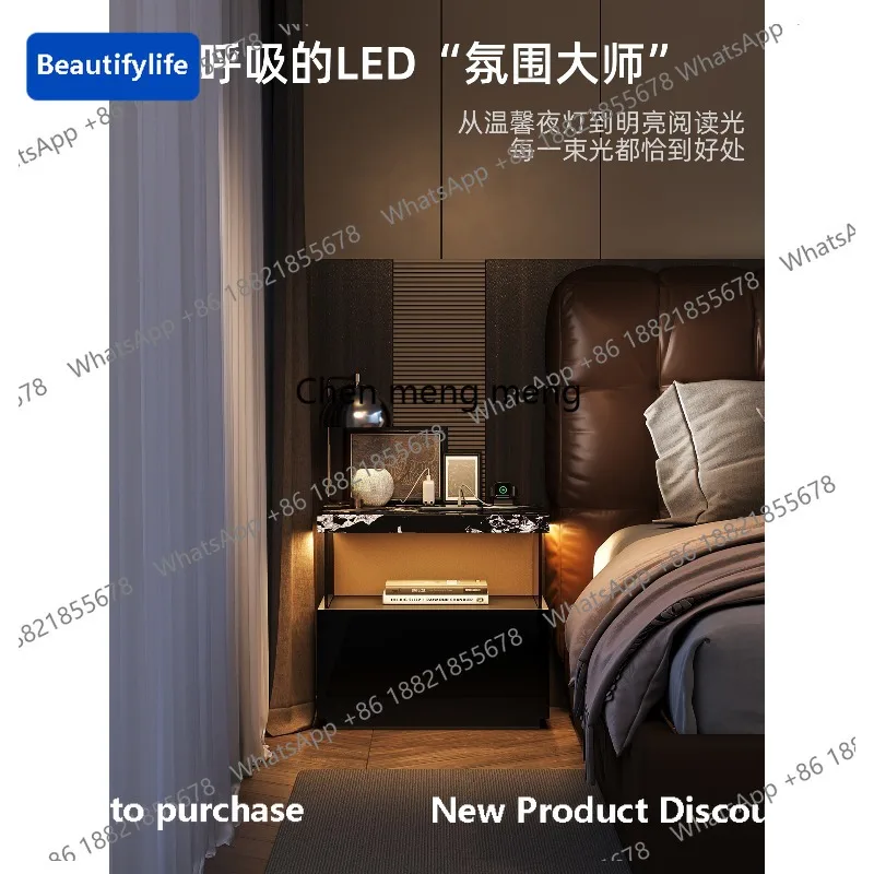 M183 Italian minimalist rock slab bedside table with socket, high-end new design bedside table