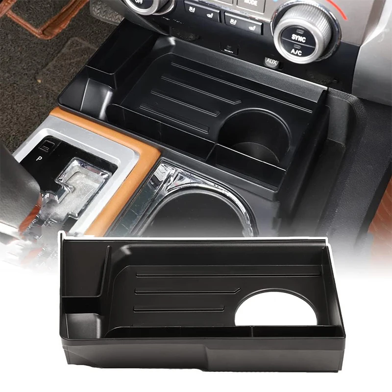 

For 2014-2021 Toyota Tundra Center Console Organizer Accessories Insert ABS Black Materials Tray Armrest Secondary Storage Box