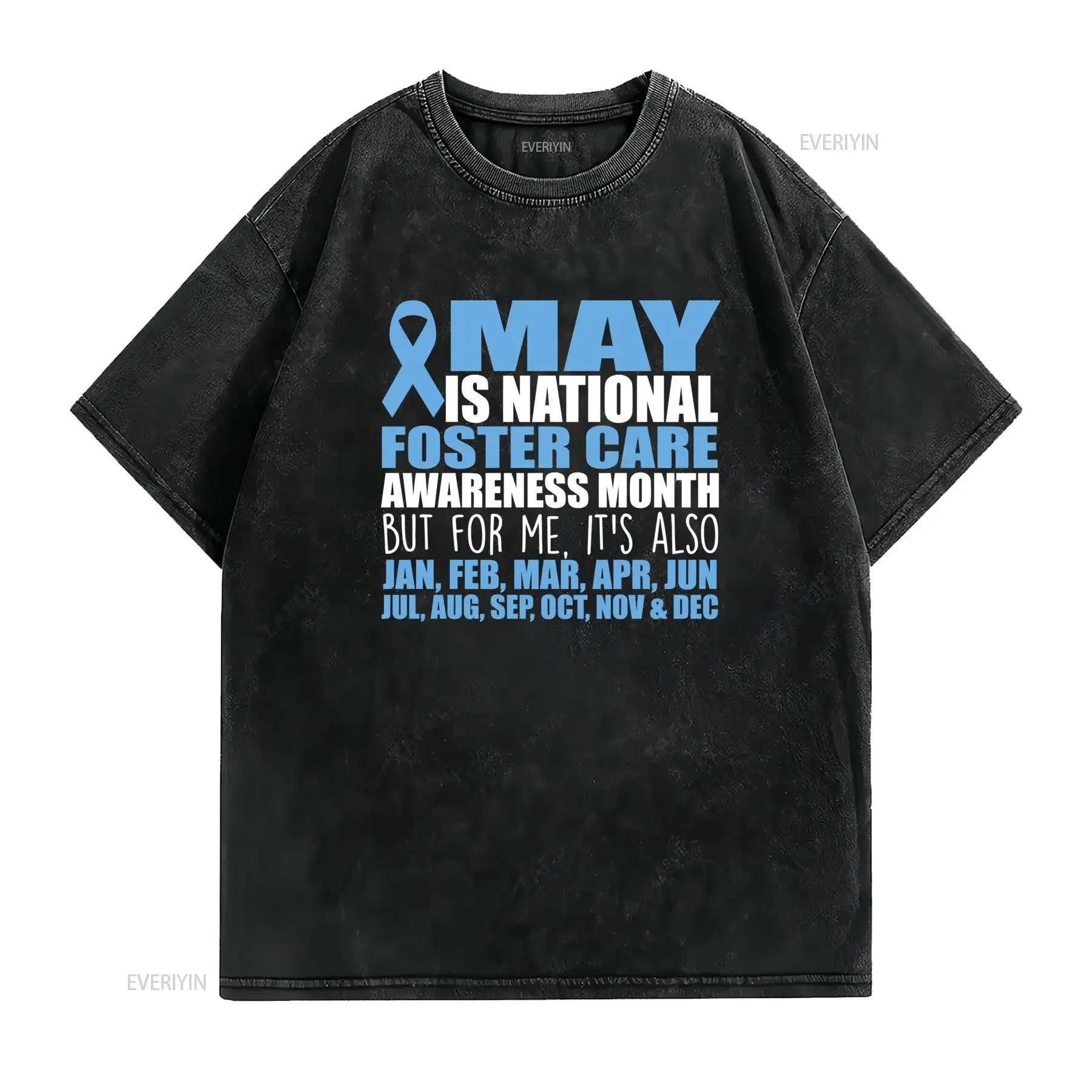 Casual National Foster Care Awareness Month Blue Ribbon Advocacy Print T Shirt vintage Washed Slightly Versatile