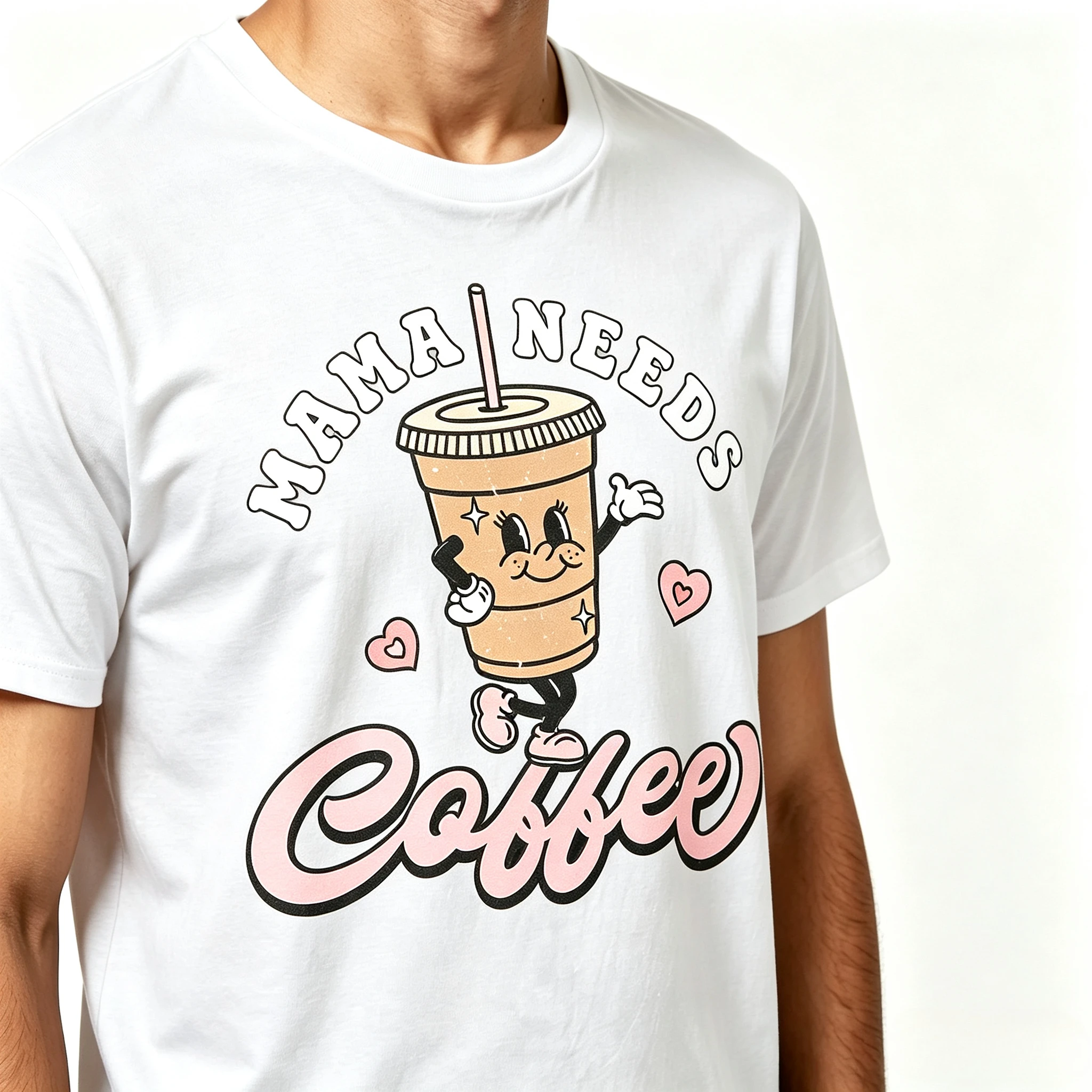 Cartoon Couple Modal T-shirt Mama Needs Coffee Cup Graphic Short Sleeve Tee Casual Matching Top for Men Women
