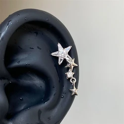 1pcs Quality Shiny Zircon Five Pointed Star Pendant Cochlear Ear Bone Nail 316L Stainless Steel Earring for Women Waterproof
