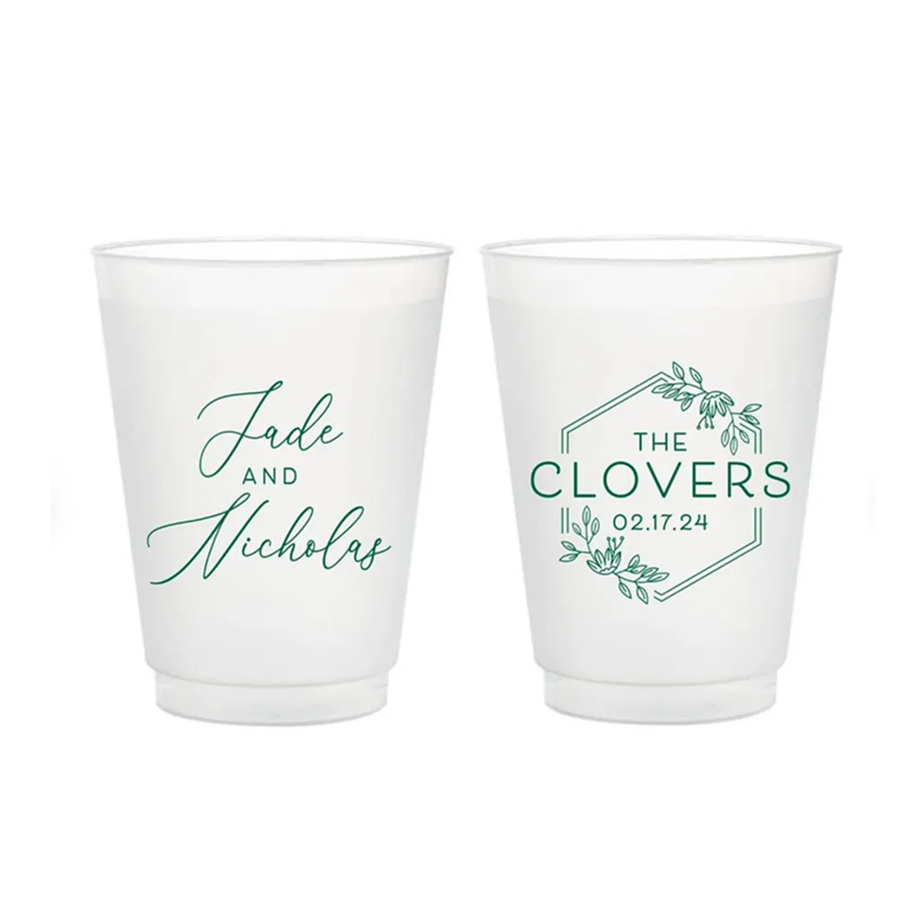 

Floral Monogram - 12oz or 16oz Frosted Unbreakable Plastic Cup #207 - Custom - Bridal Wedding Favors, Wedding Cups, Party Cups,