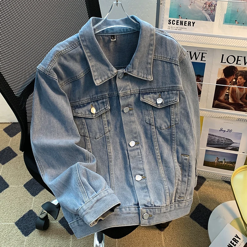 

Blue oulder Padded Denim Jaet Men's Spring Autumn American Retro Trendy Brand Jeans Jaet Student Vintage Coat