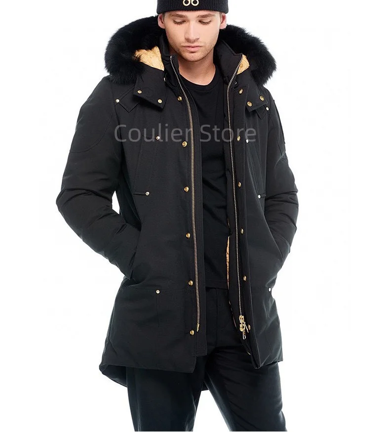 سترة كندية للرجال، معطف دافئ سميك، سترة رجالية بيضاء مناسبة لمناطق الثلج الباردة للغاية