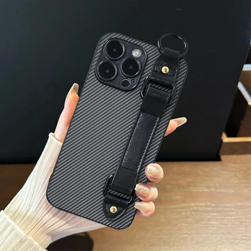 

Wrist Strap Holder Stand Business kevlar Phone Case For Huawei Honor 400lite 400 Wrist Carbon fiber Textured Plain protection