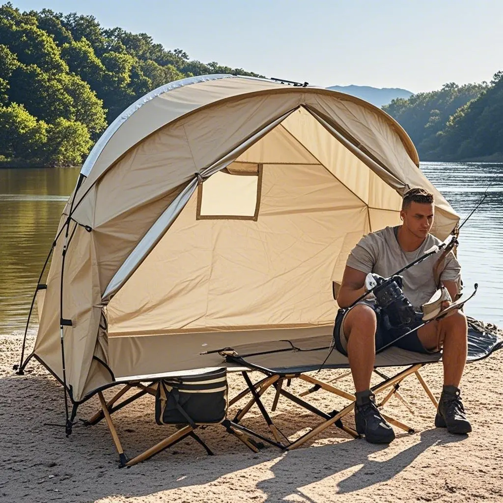 

Camping Cot Tent with PU4000 Shield: Arched Roof for Snow Shedding, Indoor/Outdoor Dual-Use 1-Person Sleep System WITHOUT BED