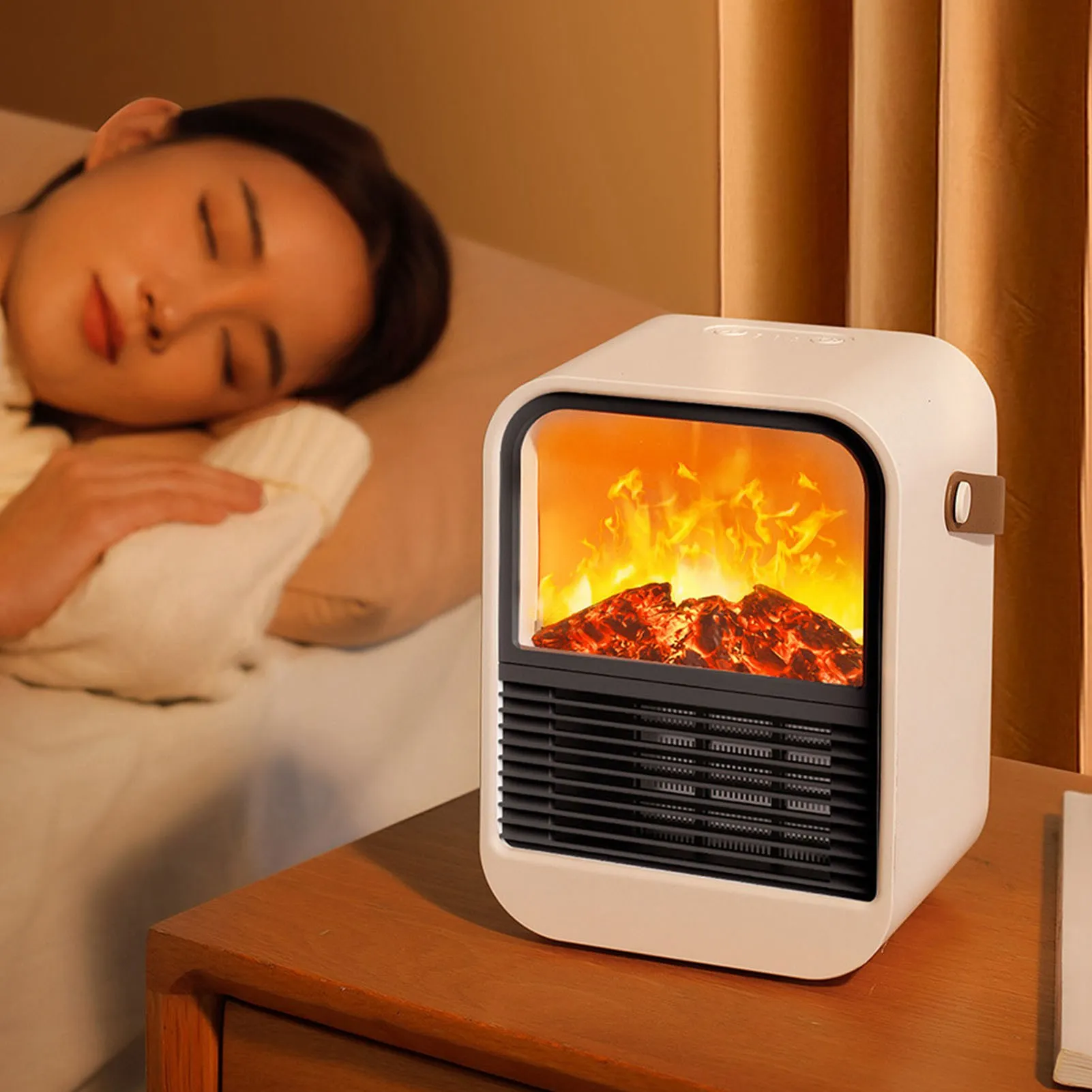 سخان كهربائي صغير لغرفة النوم، سخان مساحة محمول مع تأثير لهب واقعي وحماية من الحرارة الزائدة، آمن ودافئ #3
