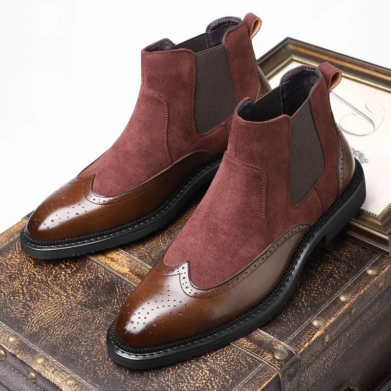 Large Size New Men's Pointed Chelsea Boots Casual Retro British Style Leather Boots Outdoor Trend Fashion Versatile Men's Shoes
