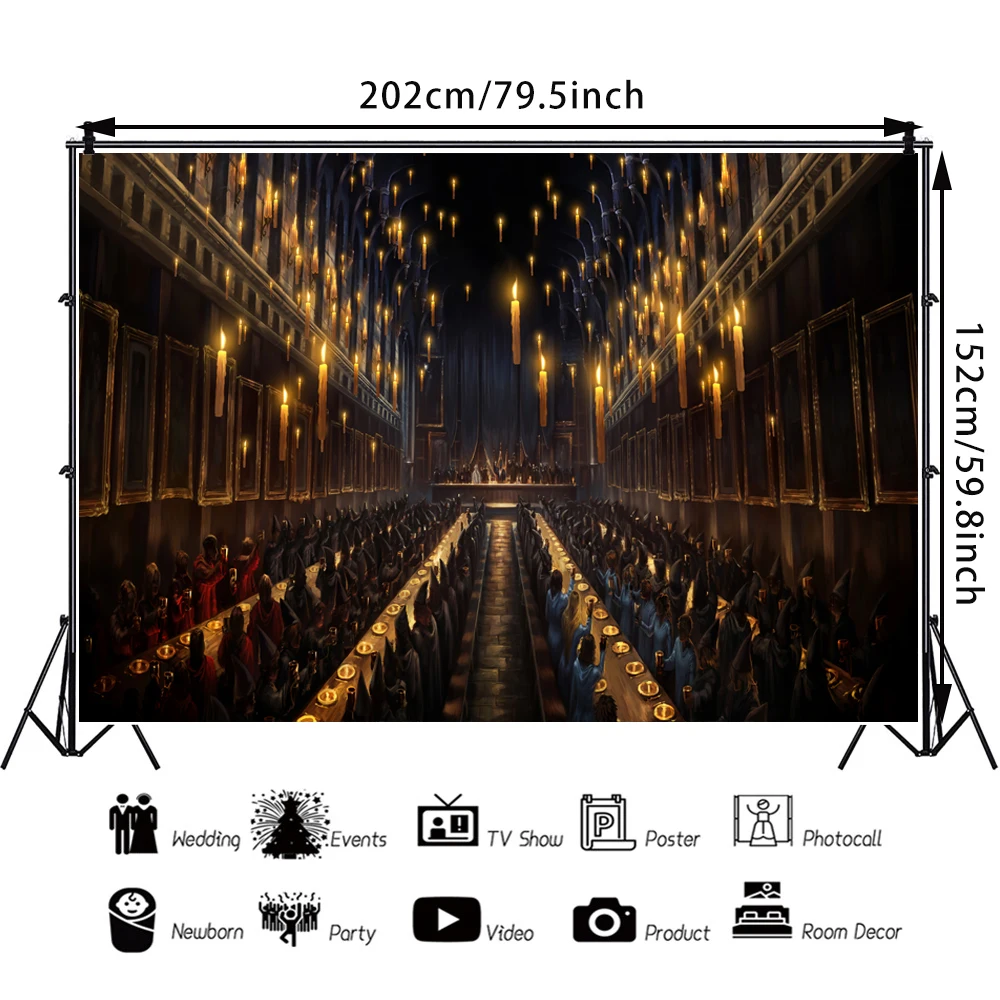 Magic church photography background ，Halloween Dining Hall Background for Party  Day of the dead Halloween Backdrops Banner